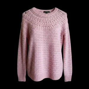Suéter LAUREN Ralph Lauren Rosa Tejido M Mezcla Lana Alpaca Punto Abierto Cuello Redondo - Imagen 1 de 15