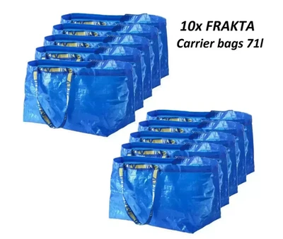 10x IKEA FRAKTA Large Shopping Laundry Storage Garden Plastic Carrier Bags 71L - Image 1 of 4