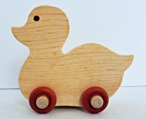 Handmade Wooden Duck Toy with Wheels - Picture 1 of 6