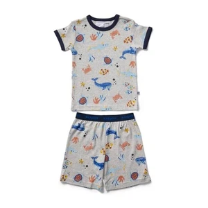 Boys Size 3-10 Marquise Grey Ocean Animals Print Short Sleeve Cotton Pyjama Set - Picture 1 of 6