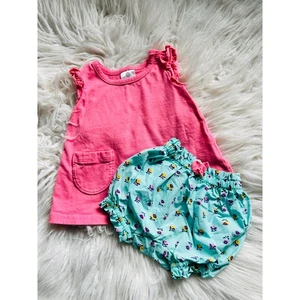 Canotta e pantaloncini Hanna Andersson bambina floreale con volant vestito 2 pezzi come nuovi - Foto 1 di 8