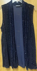 Susan Graver Navy Velvet Burnout Vest Geometric Open Front S - Picture 1 of 5