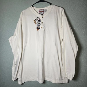 VTG Looney Tunes T-Shirt Men's XL White Cotton Henley LT Classic Embroidered - Picture 1 of 9
