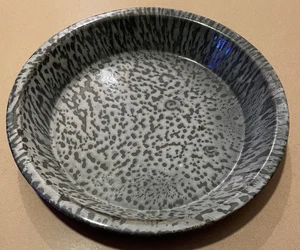 Vintage gesprenkeltes Granitgeschirr Emaillegeschirr grau 9 5/8" Kuchenplatte Pfanne - Bild 1 von 4