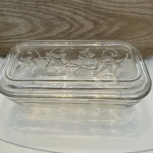 Vintage Hazel Atlas Refrigerator Dish with lid Ivy Pattern - Picture 1 of 6