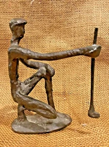 Vintage Bronze Golfer Statue Brutalist Figurine Art Golf Club Mid Century Modern - Picture 1 of 9
