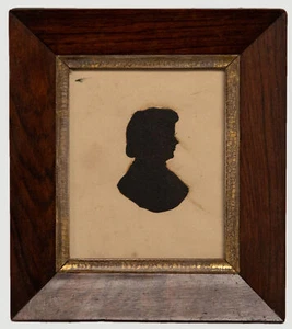 Gerahmte geschnittene Papiersilhouette aus dem späten 19. Jahrhundert - viktorianische Frauen im Profil - Bild 1 von 6