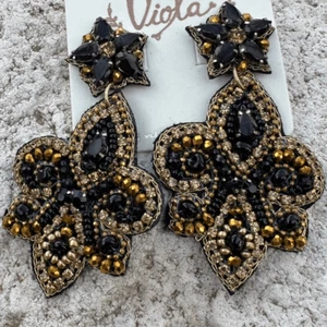 Fleur de Lis Ohrringe schwarz und gold Strass Rocailles New Orleans Saints - Bild 1 von 1