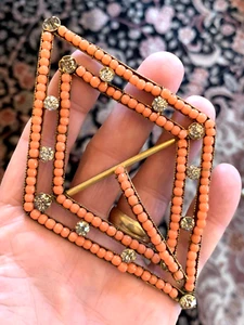 Rare Huge Antique Victorian Coral Buckle 1890’s - Picture 1 of 10