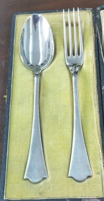 Antique Saïgon Sterling Silver 2-Piece Set with Case Spoon and Fork Cutlery 19th - Image 1 of 4