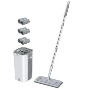 360° Flat Floor Mop Bucket Set Self Cleaning Wet Dry Usage With Microfiber Pads - Picture 1 of 8
