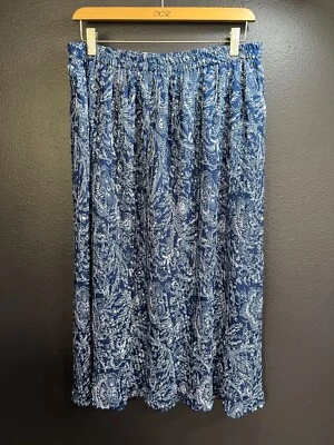 90 年代 Y2K 复古花卉长裙蓝色手风琴褶饰 XL 波西米亚海滩沿海 — 第 1/4 张图片