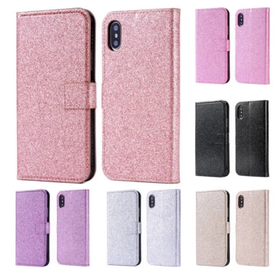Bling Folio Leather Wallet Case Cover For iPhone 11 Pro 12 13 14 8 Plus XR XS - Image 1 of 4