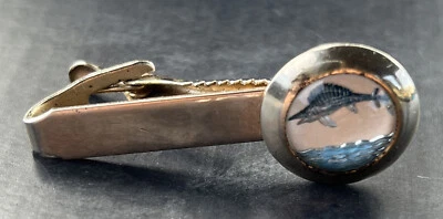 Vintage Signed PIONEER Tie Clip Reverse painter Marlin Gold Tone - Image 1 of 4