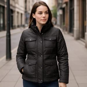 Dollhouse Puffer Jacket Quilted Lightweight Snap Button Black Size M - Picture 1 of 6