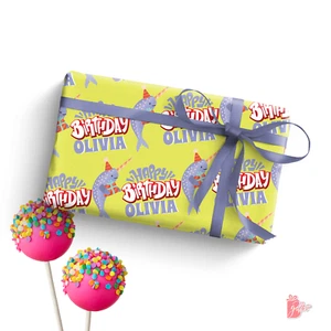 Rollo de papel de regalo de cumpleaños personalizado con nombre 24" con envoltura de regalo Swordfish - Imagen 1 de 4