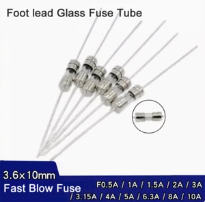 Fußblei Sicherungsrohr schnelles Blasen 3,6x10mm 250V F0,5 A/1/1,5/2/4/6,3/8/10A - Picture 1 of 5