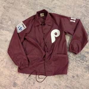 Rare Vintage Authentic Phillies Burgundy Windbreaker Jacket - Picture 1 of 9
