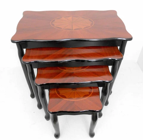 NF Masterpiece wood nest of tables /Brown & black color with diamond design Cover