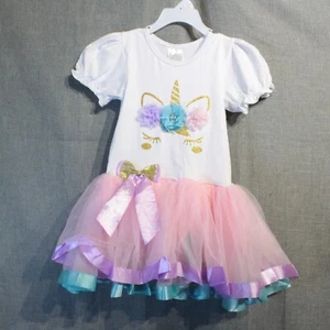 Unicorn Girls Dress. Rainbow Party Princess Size L - Picture 1 of 5