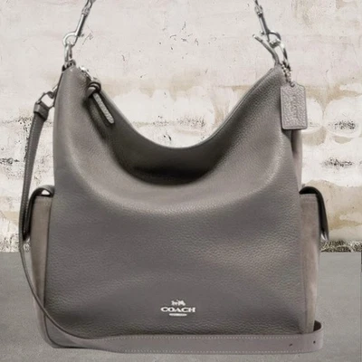Coach C1522 Pennie Hobo Heather Gray Suede & Leather Convertible Shoulder Bag - Image 1 of 4