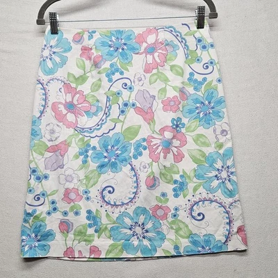 Sigrid Olsen Sport Skirt Womens 6 Blue Pink Green Floral A-Line Spring Casual - Image 1 of 4