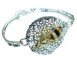 Golden Bee Genuine Baltic Amber .925 Sterling Silver handmade Bracelet - Picture 1 of 4