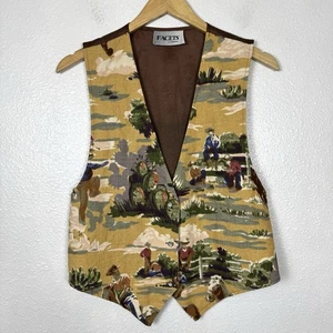 Vintage Facets 90's Tapestry Vest Western Women’s Small Cowboy Cactus Horse READ - Picture 1 of 10