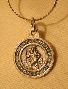 Hübsche doppelrandige silberfarbene US Navy St. Christophorus Medaille Halskette - Bild 1 von 1