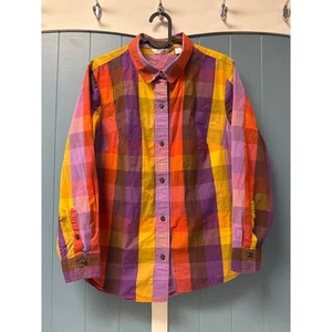 Liz Claiborne Newport Plaid Button Down Shirt Women's L Orange Purple Yellow - Picture 1 of 7