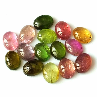 6X8 mm Oval Tourmaline Cabochon Natural Multi Color Wholesale Gemstone 15 Pieces - Image 1 of 4
