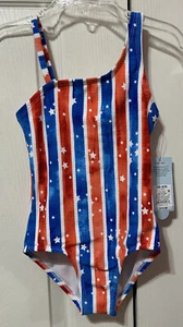 Cat & Jack Red, White & Blue Stars and Stripes Patriotic Swimsuit XS 4/5 - Picture 1 of 3