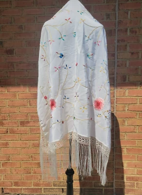 Mantón de piano de seda vintage bordado floral 52 x 52" Manton de Manila (leer descripción) Foto 1 de 4