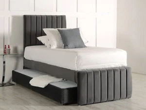 Danica Single Size Upholstered Bed With Pull Out Guest Trundle Bed Esupasaver - Picture 1 of 2