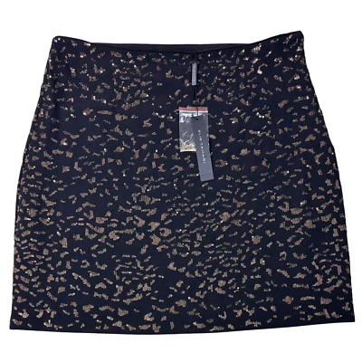 NEW Elie Tahari Cici Skirt Womens Mini Sequined Lined Sz 12 Black Gold Evening - Image 1 of 4