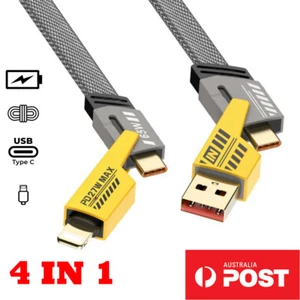 4 in 1 USB A to Type C Metal Charging Cable Data Cord Charger For Samsung iPhone - Picture 1 of 15