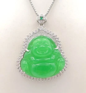 Purple Multicolor Green Jade Big Maitreya Buddha 18KGP Crystal Pendant Necklace - Picture 1 of 32