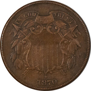 1870 TWO CENT PIECE - HIGH GRADE EXAMPLE, OLD CLEANING