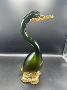 Vintage Murano Italy Venetian Art Glass 14.5" Duck Amber and Dark Green Gold UV - Picture 1 of 23