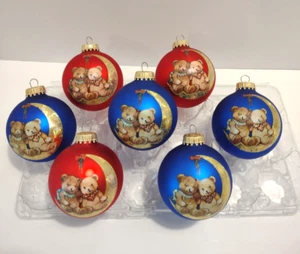 Osos de peluche en la luna brillante rojo y azul adornos navideños conjunto de 7 - Imagen 1 de 13