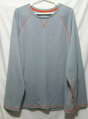 Mens 2XL Shirt Waffle Weave Thermal Crew Long Sleeve Gray  & Orange Exertek - Image 1 of 2