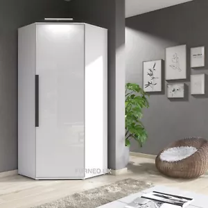 White Corner Wardrobe Modern High Gloss Matt Bedroom Storage LED Light Clifton14 - Picture 1 of 8
