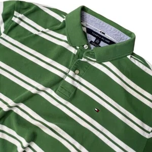 Tommy Hilfiger Polo Para Hombre Grande Verde Rayas Informal Manga Corta Suave - Imagen 1 de 6