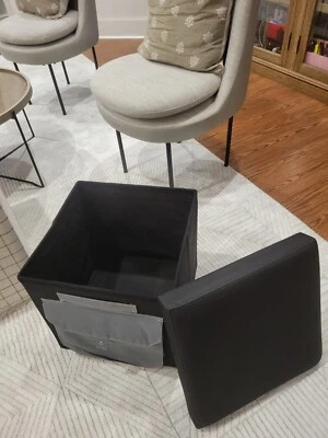 2 of the Urban Shop 15" foldable Black & gray fabric storage ottomans - Image 1 of 4