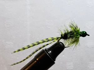 FLY-FISHING-FLIES (**GREEN BEAD-HEAD EEL BUGGER ** ) ** 2 FLIES * SIZE 12 * - Picture 1 of 5