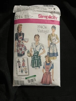 Simplicity Sewing Pattern 1221 Apron Bib Waist Vintage 40's Inspired uncut - Image 1 of 4