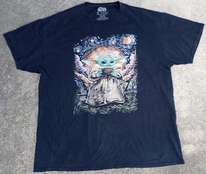 Star Wars Grogu Baby Yoda Starry Night Mens Black T-Shirt Size XL - Picture 1 of 2