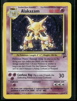 Pokémon Holo Rare Card Alakazam 1/130 Holofoil Base Set 2 TCG Unlimited ~ SWIRL! - Image 1 of 2