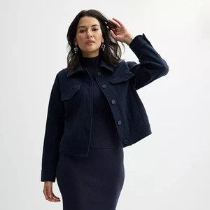 Petite Nine West gemütliche Jacke mit Knopfleiste Blue Sky Captain Größe Small Petite neu mit Etikett - Bild 1 von 9