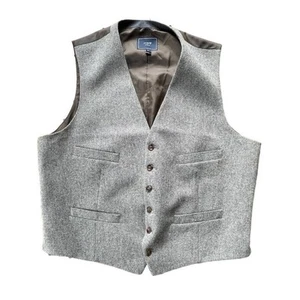 J.Crew 6-BTN Herringbone Waistcoat Vest Wool Blend Brown Size XL Men MINT - Picture 1 of 9